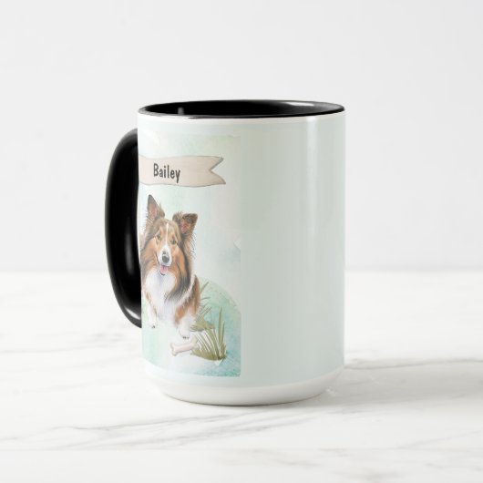 Shetland Sheepdog Watercolor Personalized Dog Tasse (Vorderseite Links)