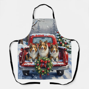 Shetland Sheepdog Weihnachten Roter LKW Urlaub Schürze