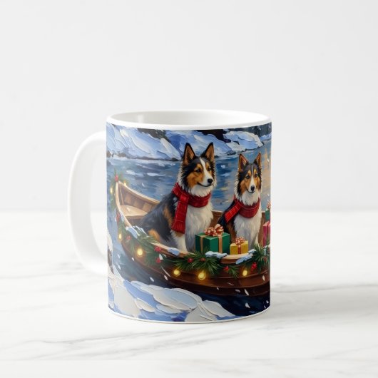 Shetland Sheepdog Weihnachtsboot Urlaub Kaffeetasse (Vorderseite Links)