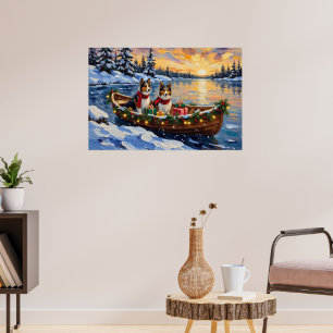 Shetland Sheepdog Weihnachtsboot Urlaub Poster