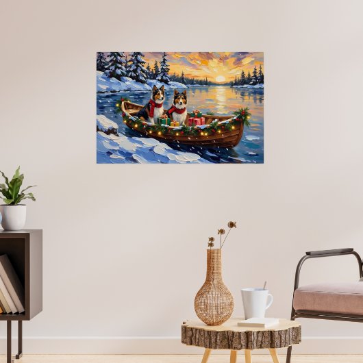 Shetland Sheepdog Weihnachtsboot Urlaub Poster (Wohnzimmer 3)