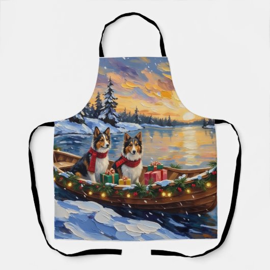 Shetland Sheepdog Weihnachtsboot Urlaub Schürze (Vorderseite)