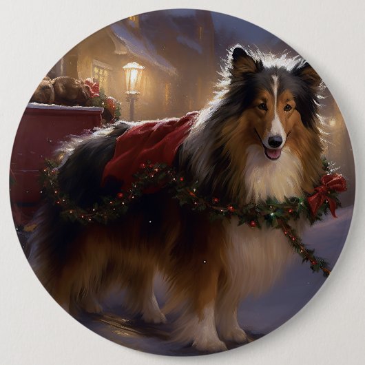 Shetland Sheepdog Weihnachtsfeiertage Button (Vorderseite)