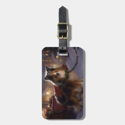 Shetland Sheepdog Weihnachtsfeiertage Gepäckanhänger (Vorderseite vertikal)