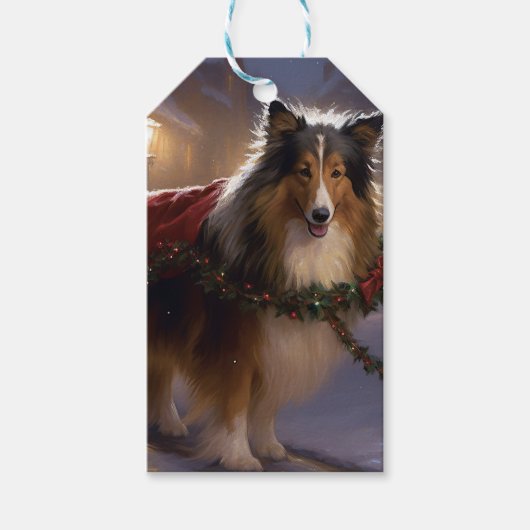 Shetland Sheepdog Weihnachtsfeiertage Geschenkanhänger (Vorderseite)