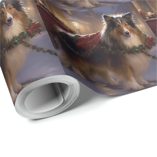 Shetland Sheepdog Weihnachtsfeiertage Geschenkpapier (Rolleneckpunkt)