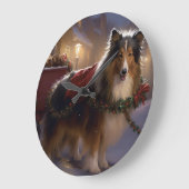 Shetland Sheepdog Weihnachtsfeiertage Große Wanduhr (Winkel)