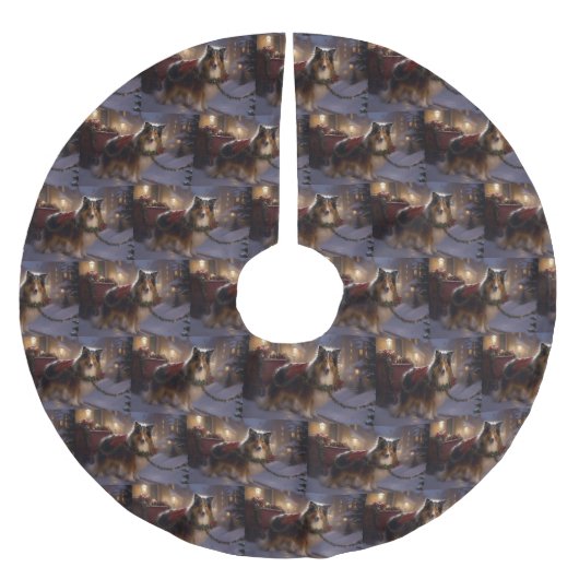 Shetland Sheepdog Weihnachtsfeiertage Polyester Weihnachtsbaumdecke (Vorderseite)