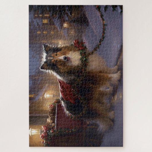 Shetland Sheepdog Weihnachtsfeiertage Puzzle (Vertikal)