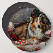 Shetland Sheepdog Weihnachtsfest Button (Vorne & Hinten)