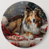 Shetland Sheepdog Weihnachtsfest Button (Vorderseite)
