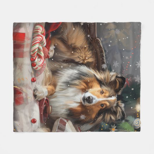 Shetland Sheepdog Weihnachtsfest Fleecedecke (Vorderseite (Horizontal))