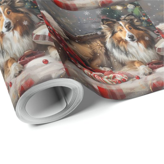 Shetland Sheepdog Weihnachtsfest Geschenkpapier (Rolleneckpunkt)