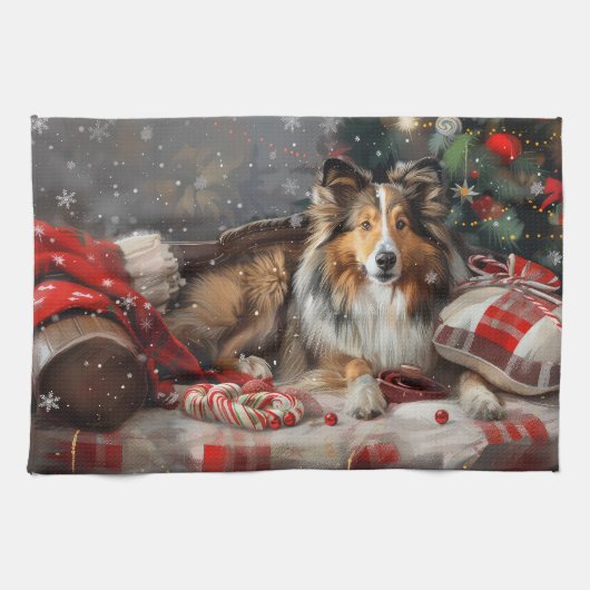 Shetland Sheepdog Weihnachtsfest Geschirrtuch (Horizontal)