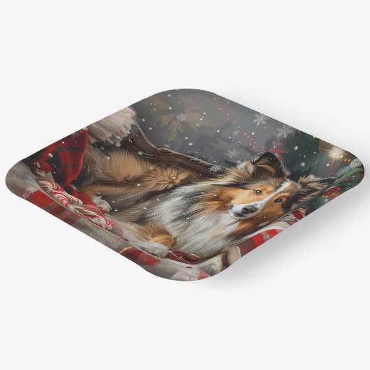 Shetland Sheepdog Weihnachtsfest Pappteller (Gewinkelt)