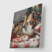 Shetland Sheepdog Weihnachtsfest Quadratische Wanduhr (Winkel)