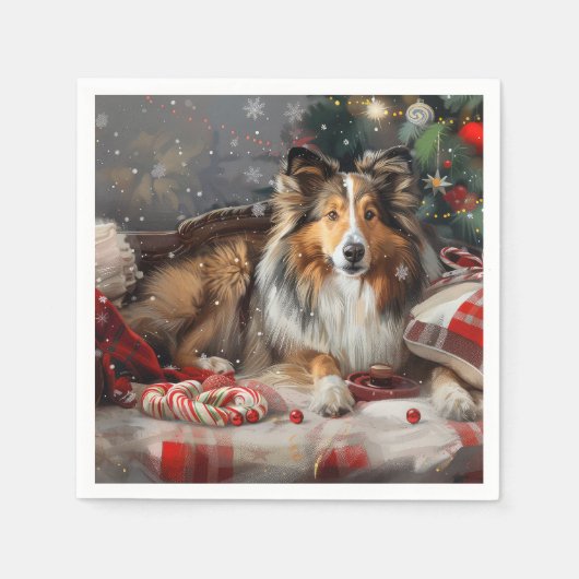 Shetland Sheepdog Weihnachtsfest Serviette (Vorderseite)