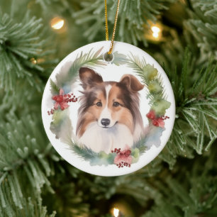 Shetland Sheepdog Weihnachtskranz Festiver Hund Keramik Ornament