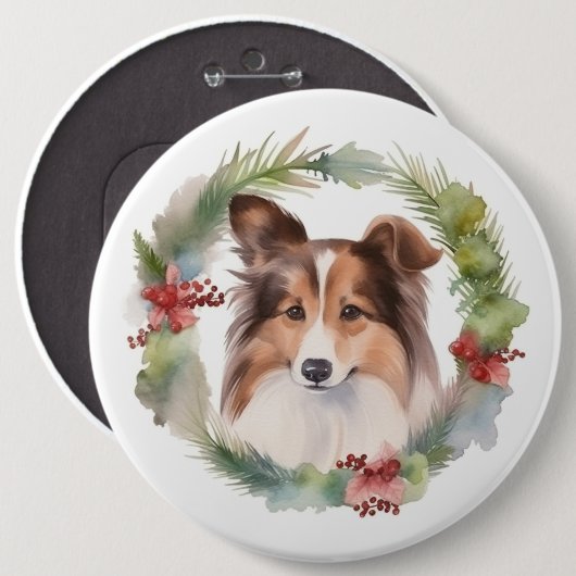Shetland Sheepdog Weihnachtsmann Button (Vorne & Hinten)