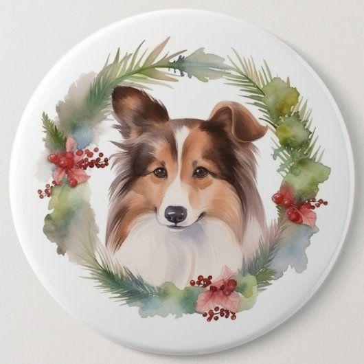 Shetland Sheepdog Weihnachtsmann Button (Vorderseite)