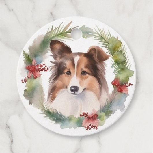Shetland Sheepdog Weihnachtsmann Geschenkanhänger (Vorderseite)