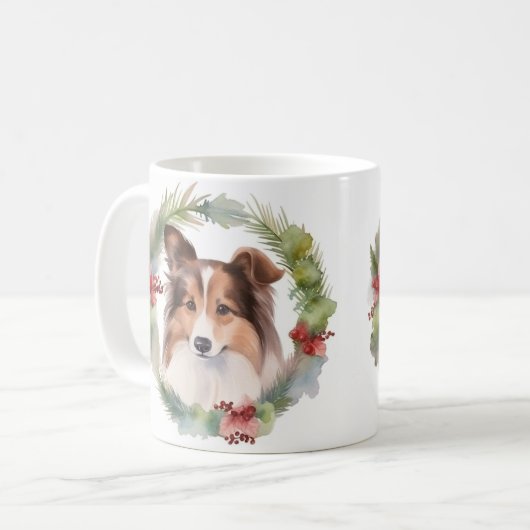 Shetland Sheepdog Weihnachtsmann Kaffeetasse (Vorderseite Links)