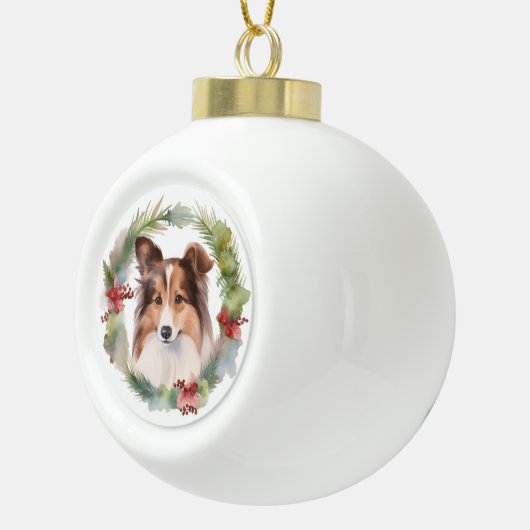Shetland Sheepdog Weihnachtsmann Keramik Kugel-Ornament (Rechts)