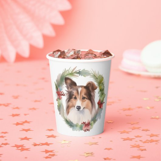 Shetland Sheepdog Weihnachtsmann Pappbecher (Insitu)