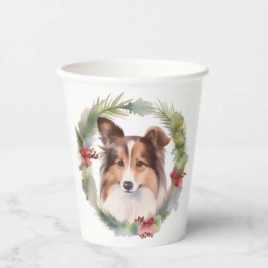 Shetland Sheepdog Weihnachtsmann Pappbecher (Vorderseite)