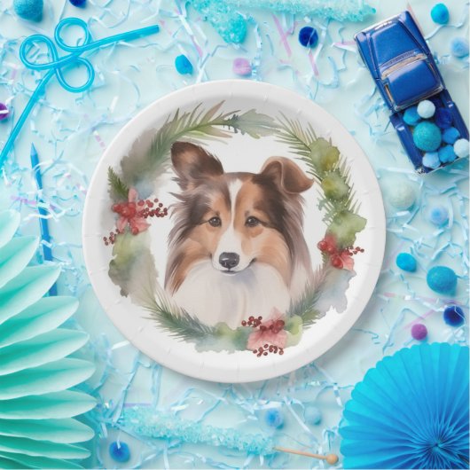Shetland Sheepdog Weihnachtsmann Pappteller (Party)