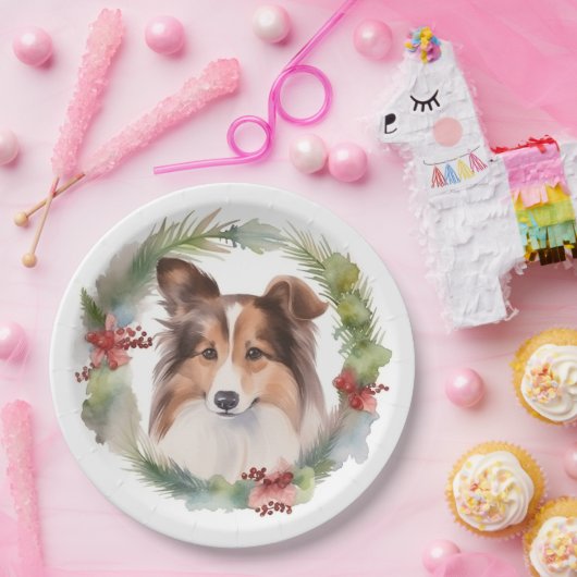 Shetland Sheepdog Weihnachtsmann Pappteller (Party)