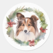 Shetland Sheepdog Weihnachtsmann Runder Aufkleber (Vorderseite)