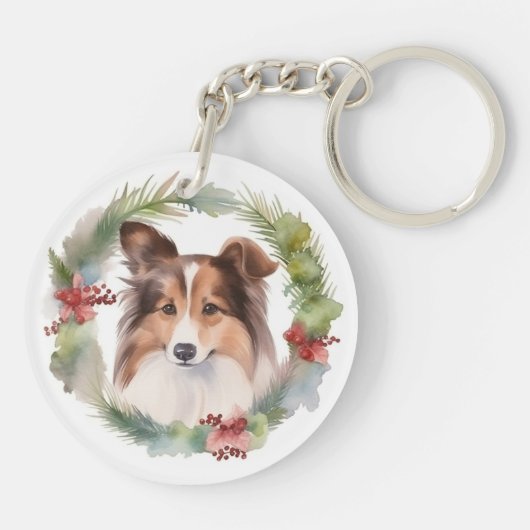 Shetland Sheepdog Weihnachtsmann Schlüsselanhänger (Rückseite)