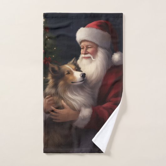 Shetland Sheepdog Weihnachtsmann Weihnachten Badhandtuch Set (Handtuch)
