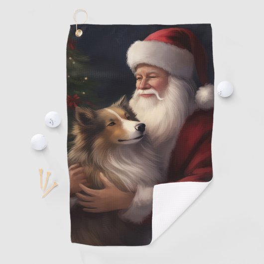 Shetland Sheepdog Weihnachtsmann Weihnachten Golfhandtuch (Insitu)