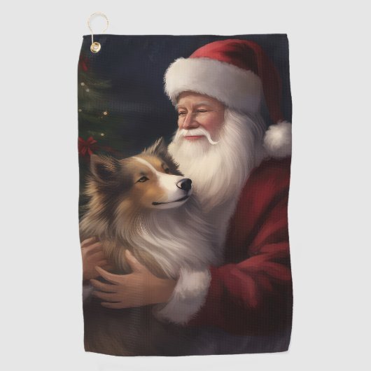 Shetland Sheepdog Weihnachtsmann Weihnachten Golfhandtuch (Vorderseite)