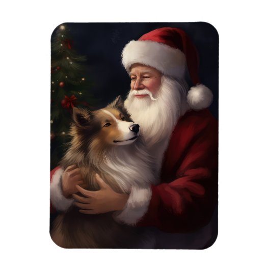 Shetland Sheepdog Weihnachtsmann Weihnachten Magnet (Vertikal)
