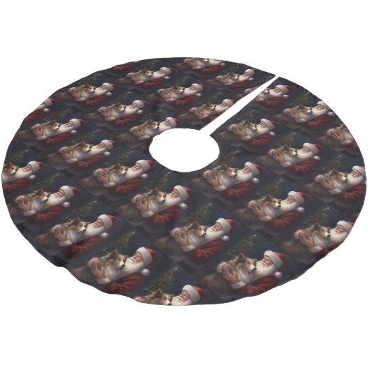 Shetland Sheepdog Weihnachtsmann Weihnachten Polyester Weihnachtsbaumdecke (Schrägansicht)