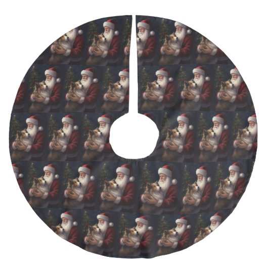 Shetland Sheepdog Weihnachtsmann Weihnachten Polyester Weihnachtsbaumdecke (Vorderseite)