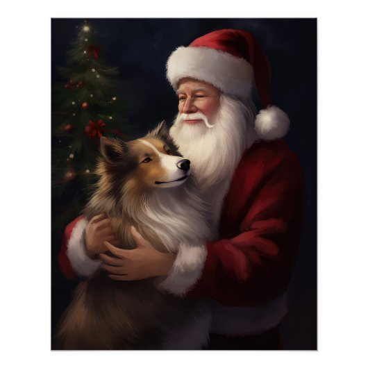 Shetland Sheepdog Weihnachtsmann Weihnachten Poster (Vorderseite)