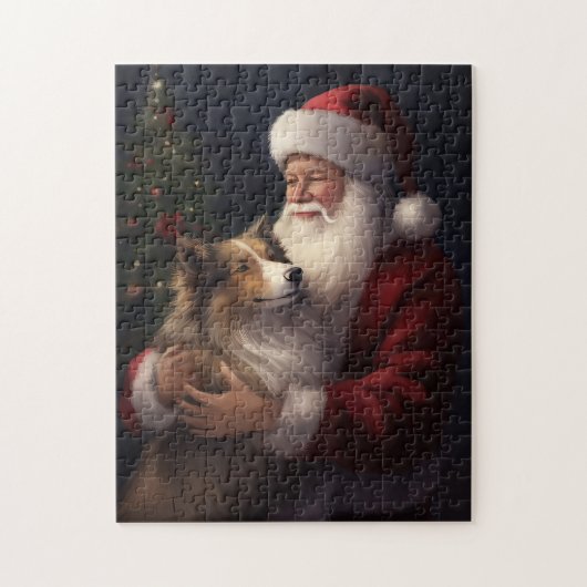 Shetland Sheepdog Weihnachtsmann Weihnachten Puzzle (Vertikal)