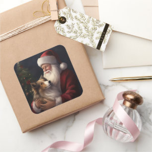 Shetland Sheepdog Weihnachtsmann Weihnachten Quadratischer Aufkleber