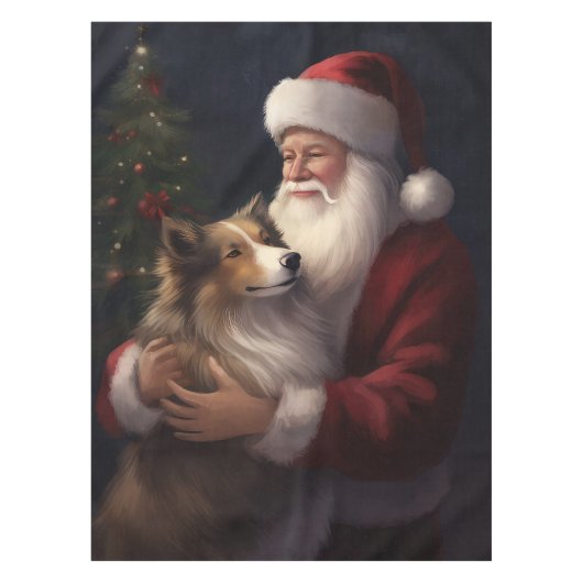 Shetland Sheepdog Weihnachtsmann Weihnachten Tischdecke (Vorderseite)