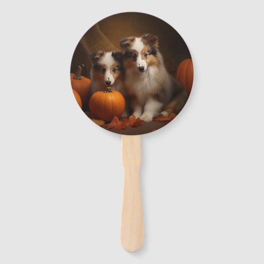 Shetland Sheepdog Welpe Autumn Delight Pumpen Fächer (Rückseite)