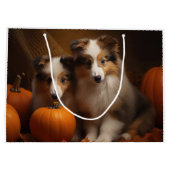 Shetland Sheepdog Welpe Autumn Delight Pumpen Große Geschenktüte (Rückseite)