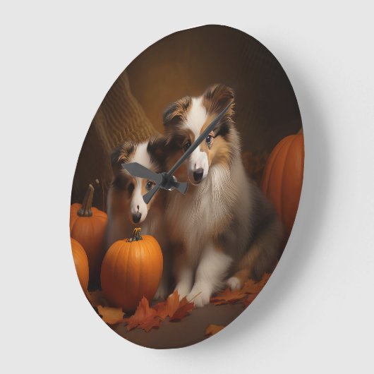 Shetland Sheepdog Welpe Autumn Delight Pumpen Große Wanduhr (Winkel)