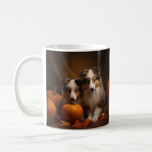 Shetland Sheepdog Welpe Autumn Delight Pumpen Kaffeetasse (Links)