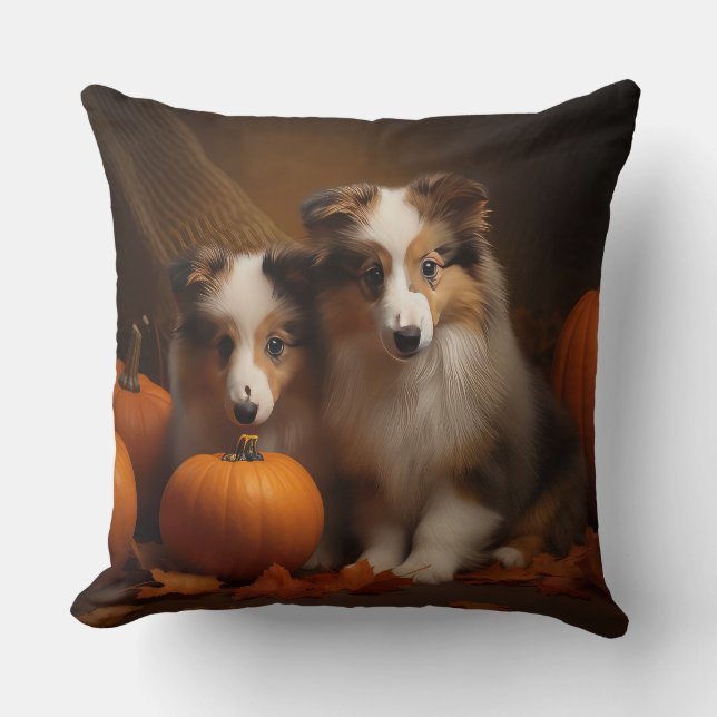 Shetland Sheepdog Welpe Autumn Delight Pumpen Kissen (Vorderseite)