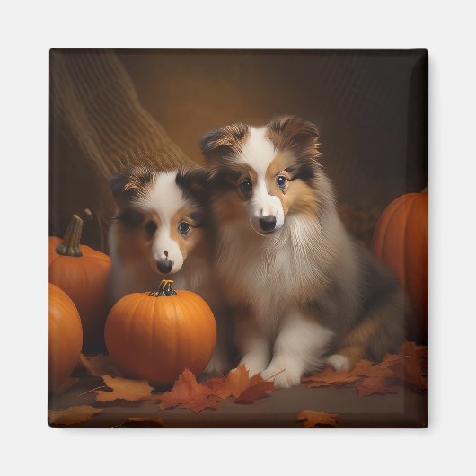 Shetland Sheepdog Welpe Autumn Delight Pumpen Magnet (Vorne)
