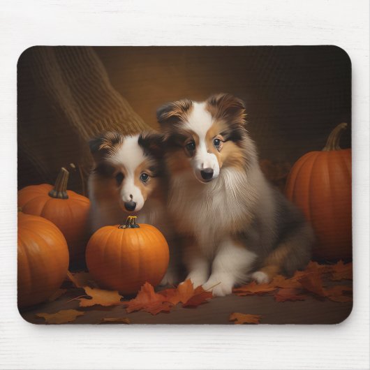 Shetland Sheepdog Welpe Autumn Delight Pumpen Mousepad (Vorne)